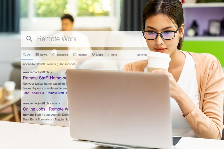 Quarantine couple working from home with laptop