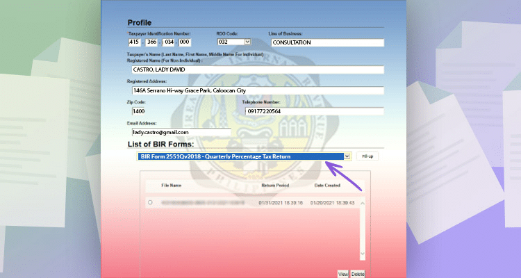 Filing Quarterly Percentage Tax - Step 01