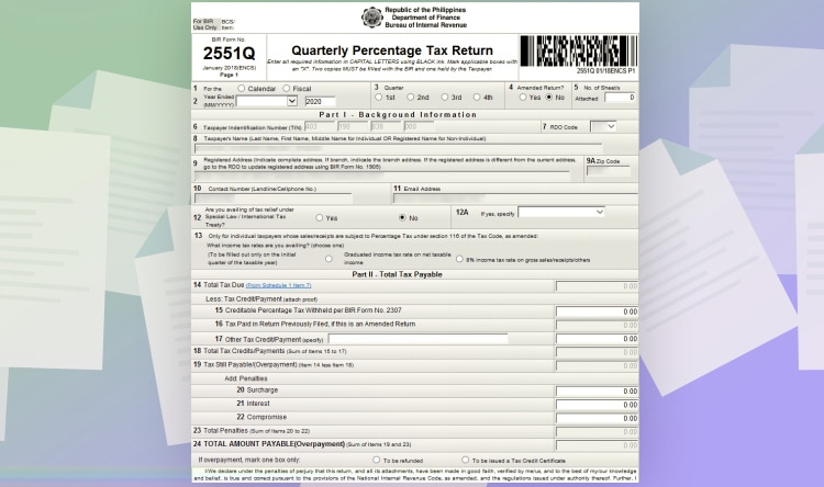 Filing Quarterly Percentage Tax - Step 02