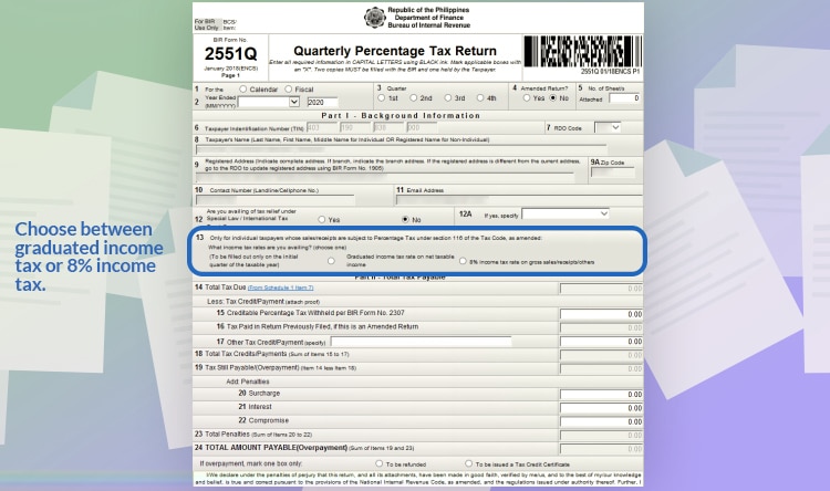 Filing Quarterly Percentage Tax - Step 03