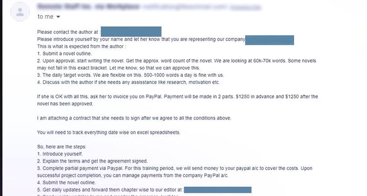 Novel Writing Refund Scam