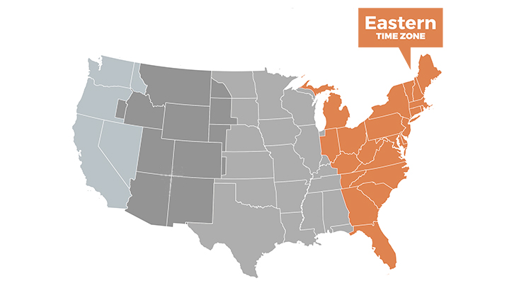 States in Eastern Standard Time (EST)