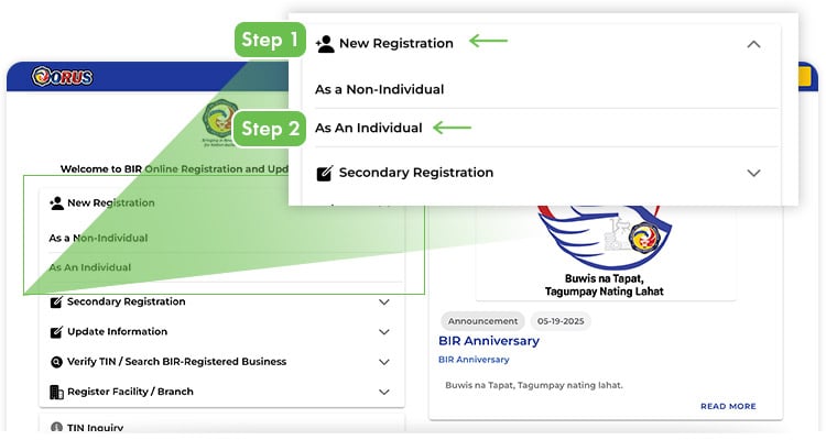1 Visit the ORUS portal and select New Registration