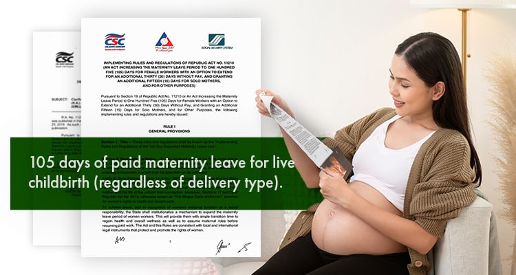105 days of paid maternity leave for live childbirth
