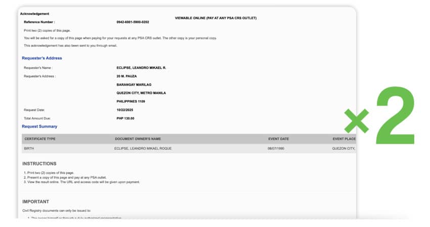 Step 4 – Print 2 Copies of the Acknowledgment